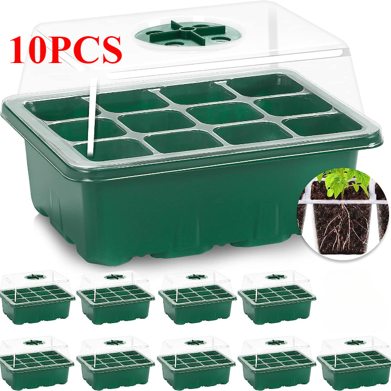 Propagation Tray Dome - 10-teiliges Sämlingsschalen-Samen-Starter-Set, Mini-Vermehrungsgerät, Pflanzenwachstumsset mit Luftfeuchtigkeit,