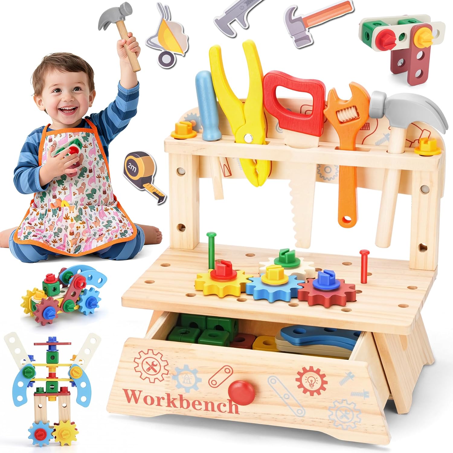 Gardening Tools For Beginners - Holzwerkzeugbank für Kinder, Montessori-Pädagogisches Rollenspiel-Konstruktionsspielzeug, Aktivitätsgeschenk,