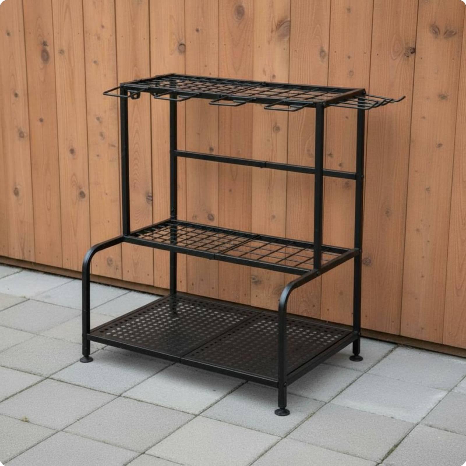 Gardening Tools Storage - Metall-Gartenwerkzeugständer mit Verstellbaren Füßen Garten-Aufbewahrungsregal Kippsicheres