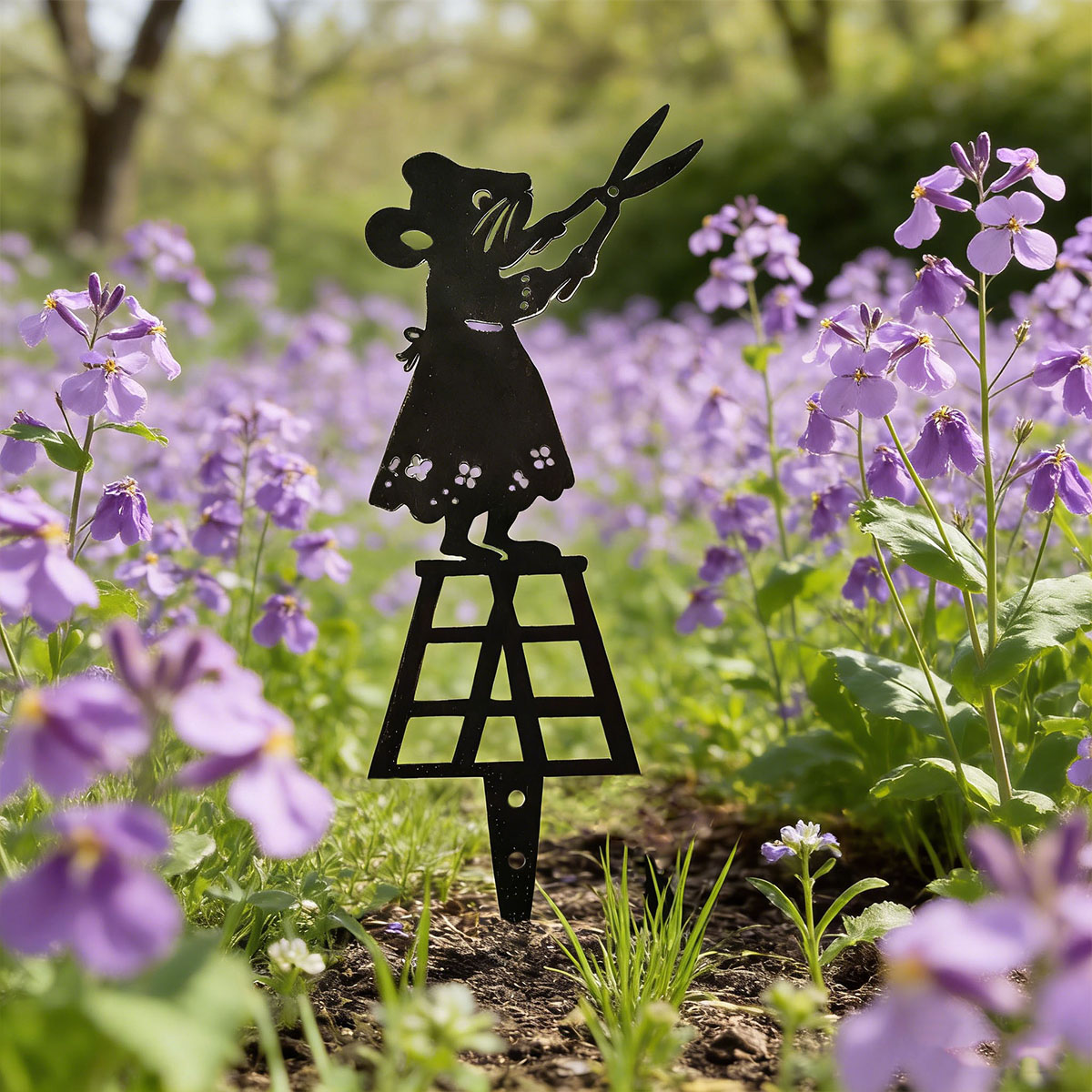 Gardening Tools Hand - Schwarze Silhouetten-Metall-Gartensäule, Maus-Design mit Schere, Dekorative